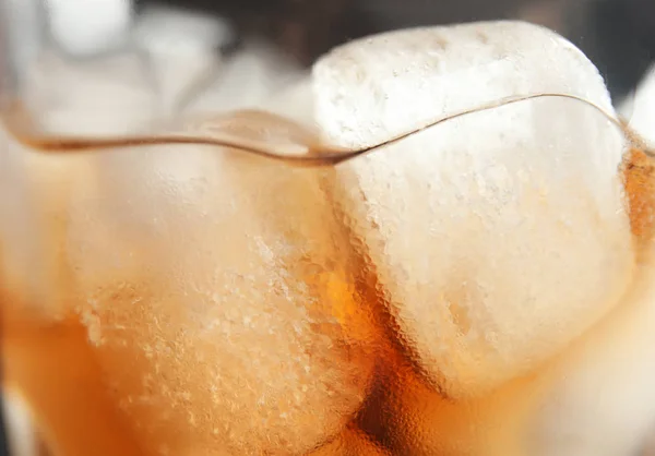 Glass Tasty Refreshing Cola Ice Cubes Closeup — Stock Photo, Image