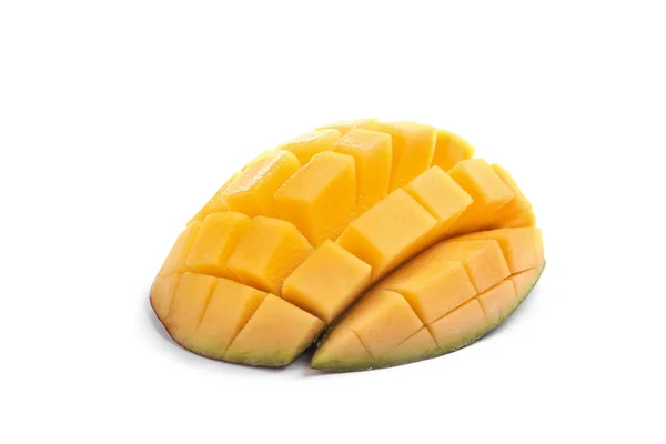 Cut Ripe Mango White Background Tropical Fruit — Stock Photo, Image