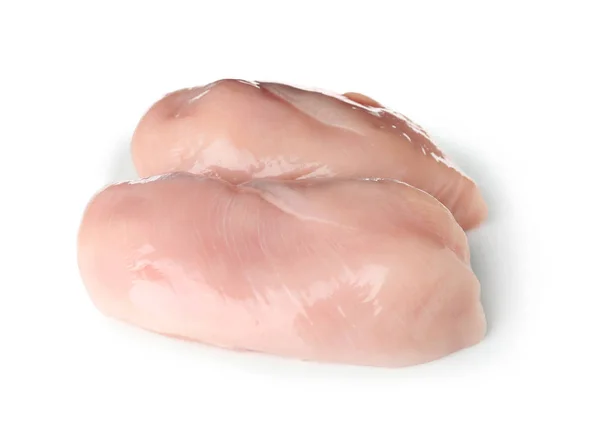 Rohe Hühnerbrüste Auf Weißem Hintergrund Frischfleisch — Stockfoto