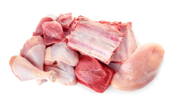 Diverse Carne Brută Fundal Alb Vedere Sus — Fotografie, imagine de stoc