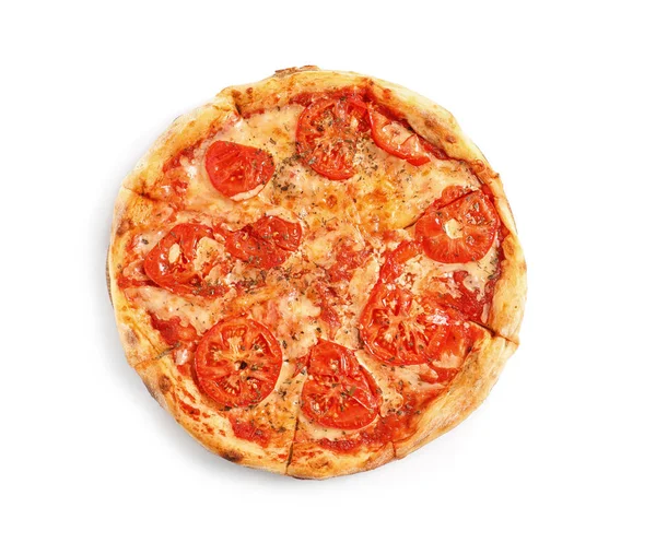 Formaggio Caldo Pizza Margherita Sfondo Bianco Vista Dall Alto — Foto Stock