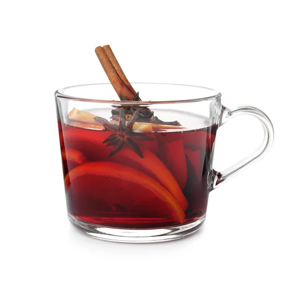 Glass Cup Mulled Wine Isolated White — Stock Photo, Image