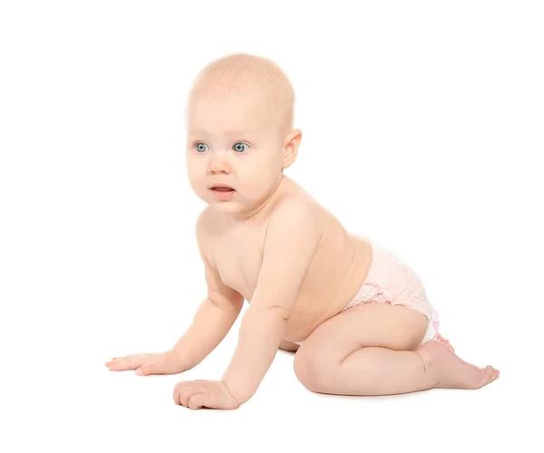 Bebé Bonito Fundo Branco Hora Rastejar — Fotografia de Stock