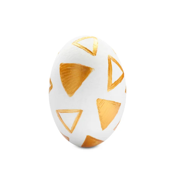 Tradiční Velikonoční Vajíčko Zdobené Zlatou Barvou Bílém Pozadí — Stock fotografie