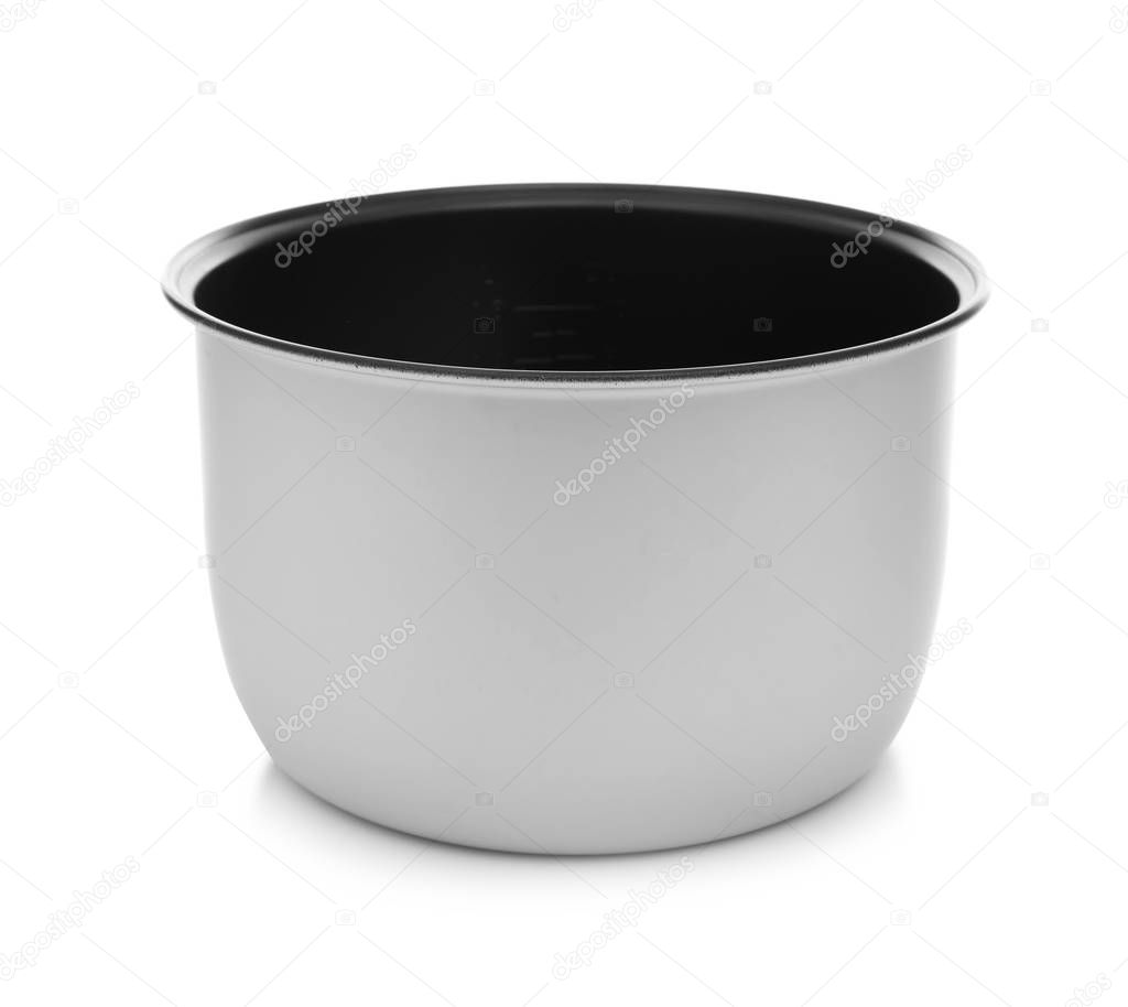 Modern multi cooker inner bowl on white background