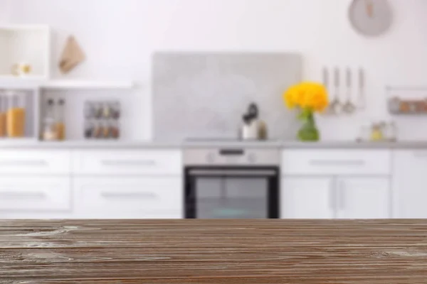 Empty Brown Wooden Table Modern Kitchen Mockup Design — Stock Photo, Image