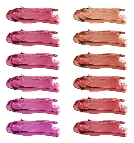 Set Different Bright Lipstick Smears Isolated White Top View — Stock Photo, Image