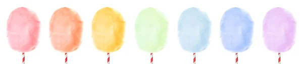 Farklı Renkli Nefis Pamuk Şeker Beyaz Arka Plan Üzerinde Kümesi — Stok fotoğraf