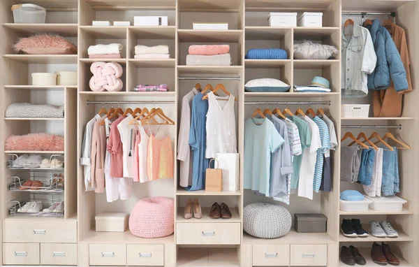 Stylish Clothes Shoes Accessories Large Wardrobe Closet — Stock Photo, Image