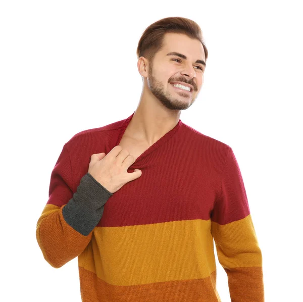 Young Man Scratching Chest White Background Annoying Itch — Stock Photo, Image