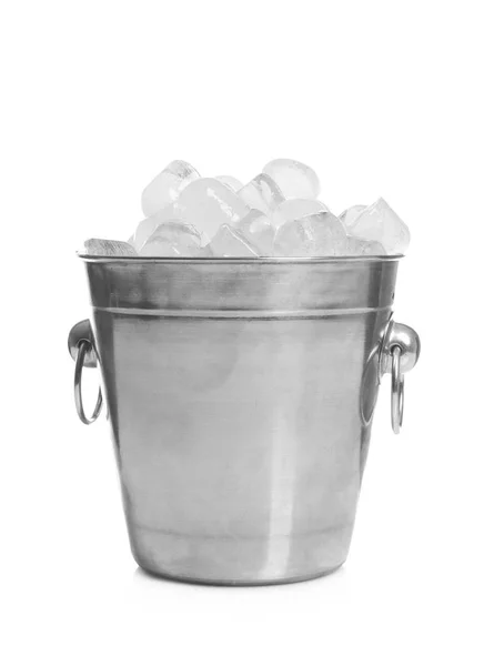 Metal Bucket Pieces Ice White Background — Stock Photo, Image