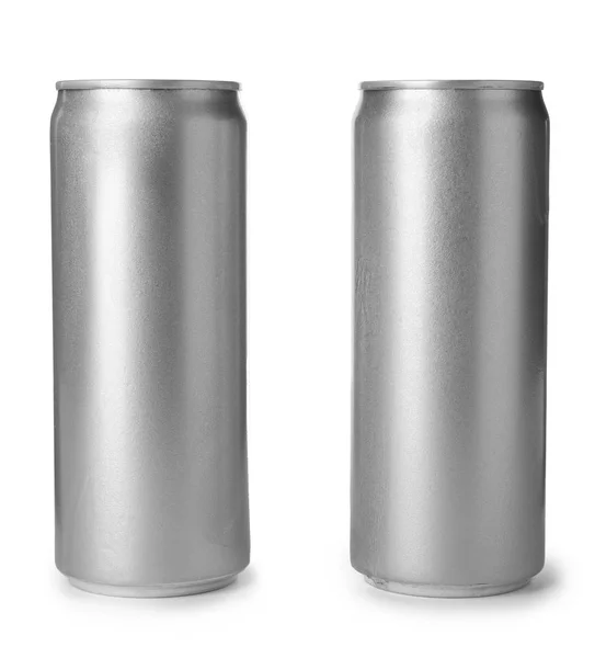Latas Aluminio Con Bebida Sobre Fondo Blanco Espacio Para Diseño — Foto de Stock