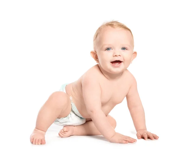 Schattig Klein Baby Kruipen Witte Achtergrond — Stockfoto