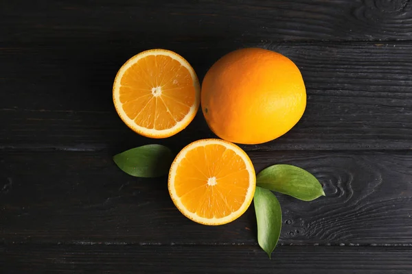 Composición Plana Con Naranjas Frescas Sobre Mesa Madera — Foto de Stock
