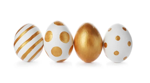 Line Traditional Easter Eggs Decorated Golden Paint White Background — Stock Photo, Image