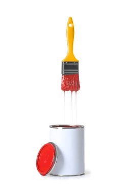 Açık boya ve fırça üzerinde beyaz izole