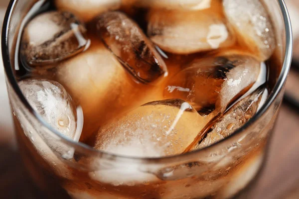 Glass Tasty Refreshing Cola Ice Cubes Closeup — Stock Photo, Image