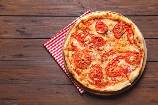 Pizza Queso Caliente Margherita Mesa Madera Vista Superior Espacio Para — Foto de Stock