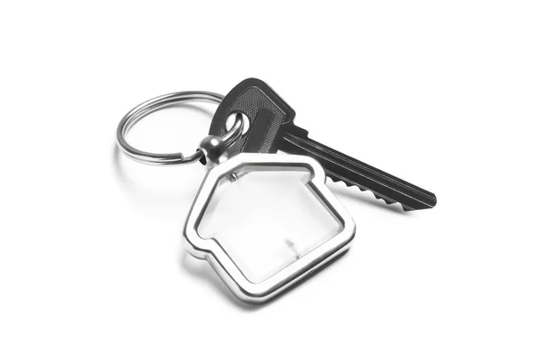 Hausschlüssel Mit Schmuckstück Auf Weißem Hintergrund — Stockfoto