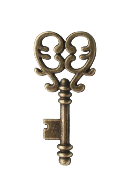 Bronze Vintage Verzierten Schlüssel Auf Weißem Hintergrund — Stockfoto