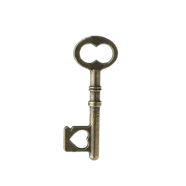 Bronze Vintage Ornate Key White Background — Stock Photo, Image