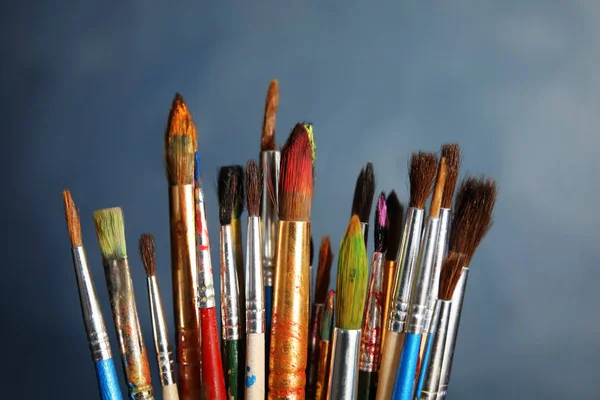 Different Paint Brushes Color Background Closeup — Stock Photo, Image