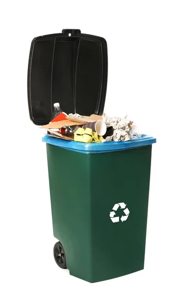 Trash Bin Garbage White Background Waste Recycling — Stock Photo, Image