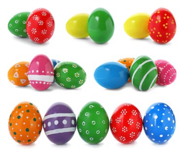 Beyaz arka plan üzerinde renkli boyalı Paskalya yumurta ayarla