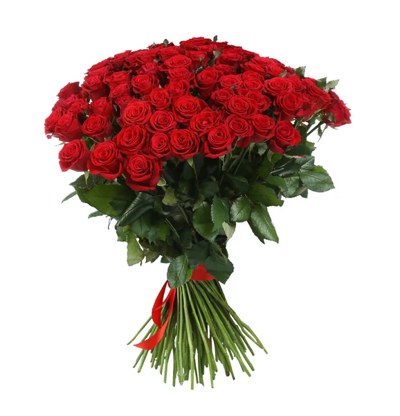 Enorme Bouquet Belle Rose Rosse Sfondo Bianco — Foto Stock