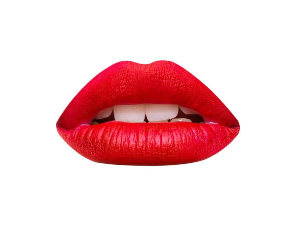 Piękne Usta Szminką Czerwony Białym Tle — Zdjęcie stockowe