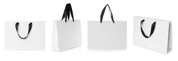 Conjunto Bolsas Papel Para Comprar Sobre Fondo Blanco Burla Para —  Fotos de Stock