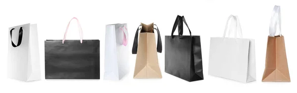 Set Different Paper Bags Shopping White Background Mockup Design — Stock Photo, Image