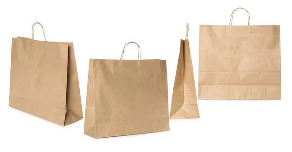 Set Paper Bags Shopping White Background Mockup Design — Stock Photo, Image