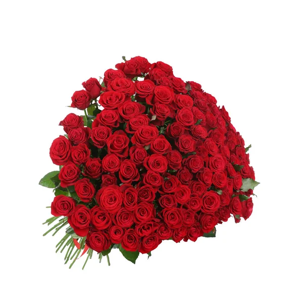 Enorme Ramo Hermosas Rosas Rojas Sobre Fondo Blanco — Foto de Stock