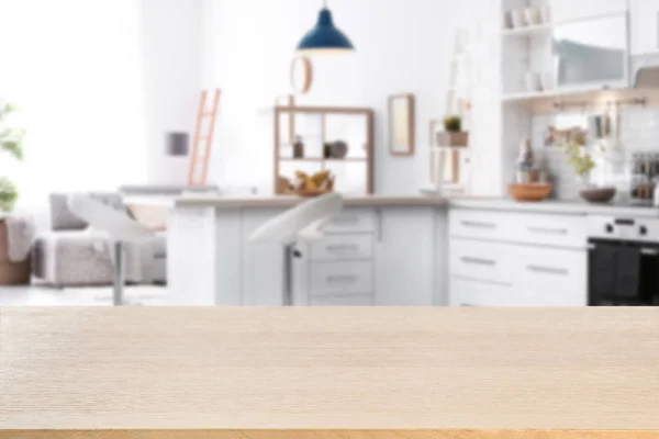 Prázdné Lehký Dřevěný Stůl Moderní Kuchyni Maketa Pro Design — Stock fotografie