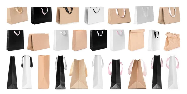 Set Different Paper Bags White Background Mockup Design — Stock Photo, Image