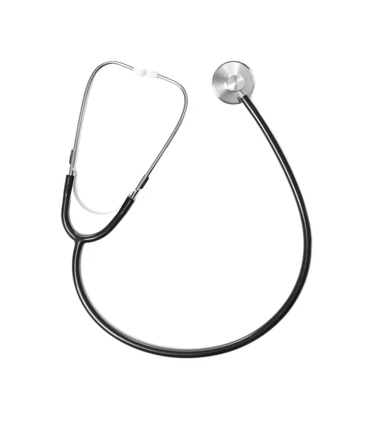 Beyaz Arka Planda Üstten Görünüm Stetoskop Tıp Öğrencileri Şeyler — Stok fotoğraf