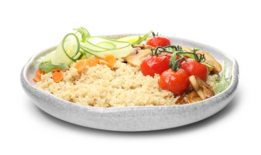 Beyaz izole sebze ile sağlıklı quinoa salata tabak