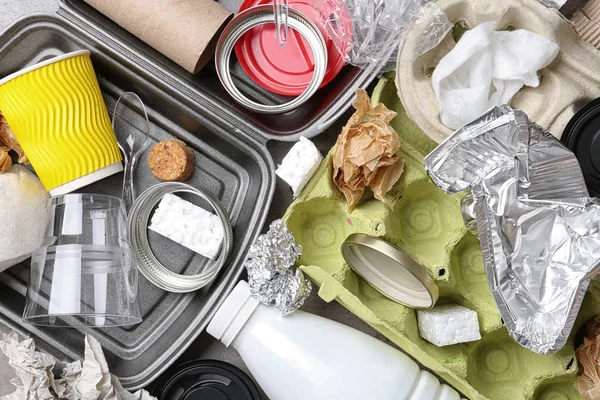 Pile Different Garbage Background Top View Recycling Problem — Stock Photo, Image