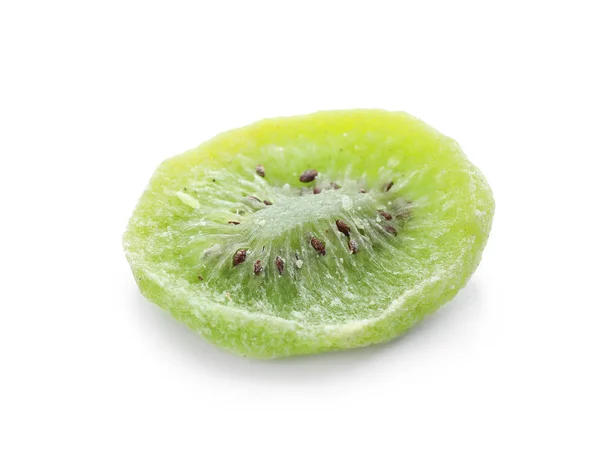 Plátkem Kiwi Bílém Pozadí Sušené Ovoce Jako Zdravé Jídlo — Stock fotografie