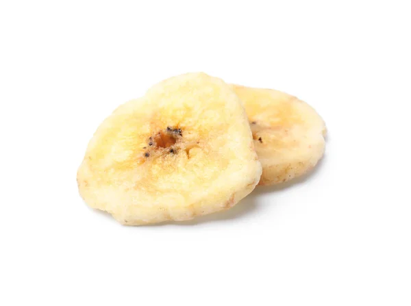 Φέτες Γλυκιά Μπανάνα Άσπρο Φόντο Ξηρών Καρπών Υγιεινών Σνακ — Φωτογραφία Αρχείου