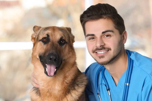 Veterinario Doc Con Perro Sobre Fondo Color — Foto de Stock