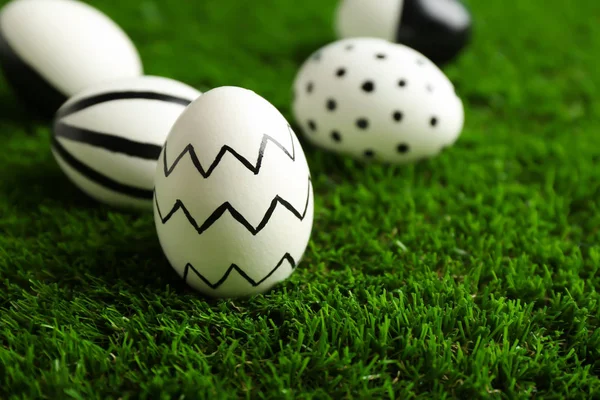 Traditional Painted Easter Eggs Green Lawn Space Text — Stock Photo, Image