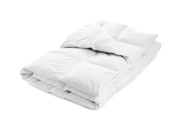 Gefaltete Weiche Decke Auf Weißem Hintergrund Textil Für Die Schlafzimmereinrichtung — Stockfoto