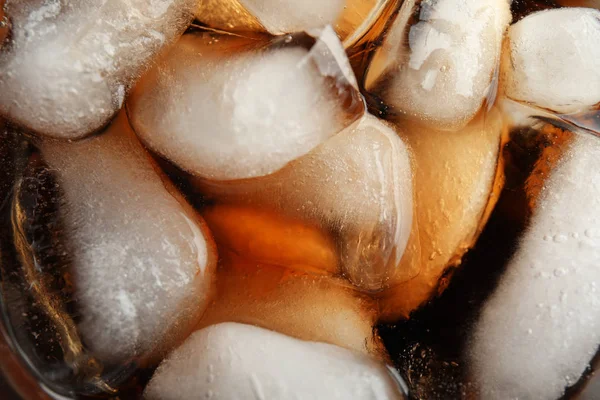 Closeup View Tasty Refreshing Cola Ice Cubes Background — Stock Photo, Image