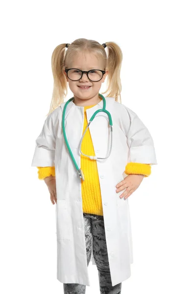 Cute Child Imagining Herself Doctor While Playing Reflex Hammer Doll — Stock Photo, Image