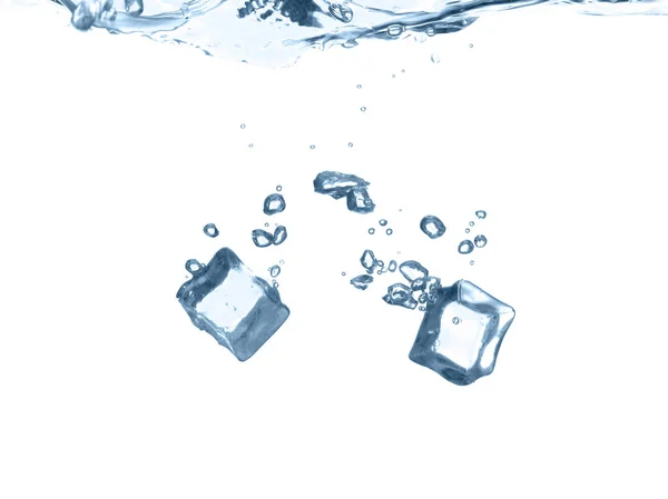 Ice Cubes Falling Water White Background — Stock Photo, Image