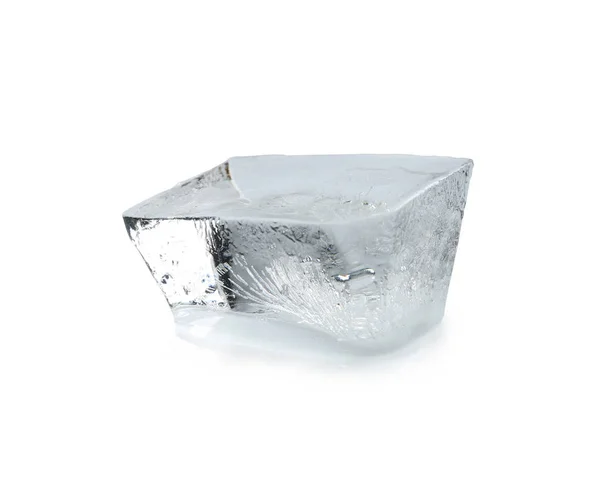 Cubo Hielo Transparente Derretiéndose Sobre Fondo Blanco —  Fotos de Stock