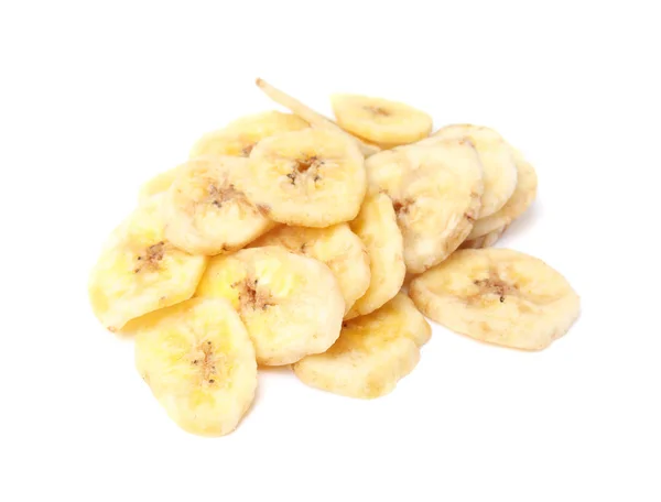 Σωρός Από Γλυκιά Μπανάνα Φέτες Άσπρο Φόντο Ξηρών Καρπών Υγιεινών — Φωτογραφία Αρχείου