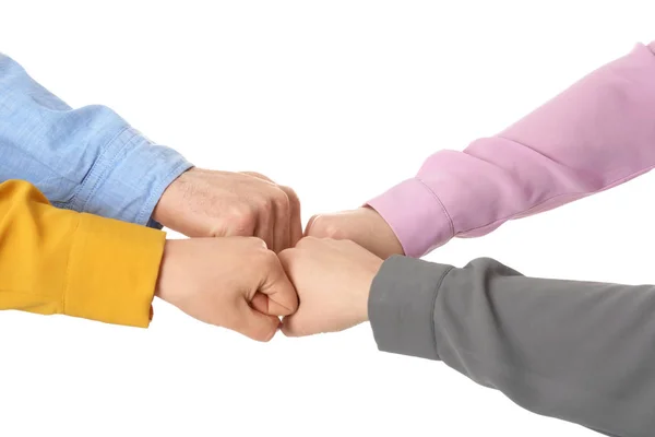 Young People Putting Hands Together White Background Closeup — Stock Photo, Image